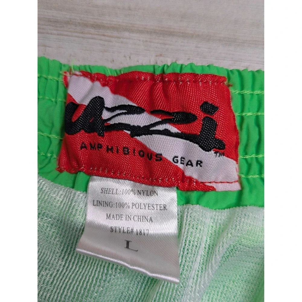 Uzzi Amphibious Gear Nylon Shorts Green Large Vintage 90s Lined Beach Patrol